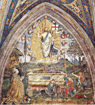Pinturicchio: Resurrection of Christ with pope Alexander VI on his knees