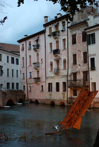 a water canal in Treviso, night view