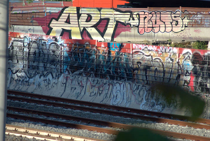 murales along the Magliana train station rails, Rome, 